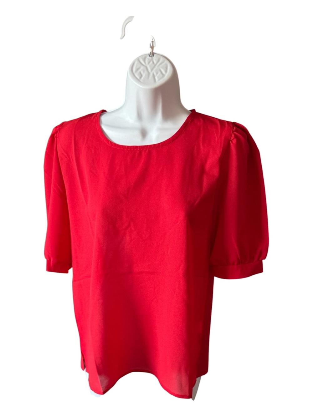 Bright Red Puff-Sleeve Women's Blouse
